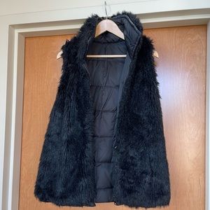 Reversible black fur vest